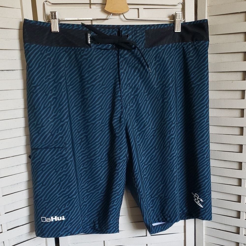 Da Hui Men's Blue Striped Mens Swim Shorts Size 36